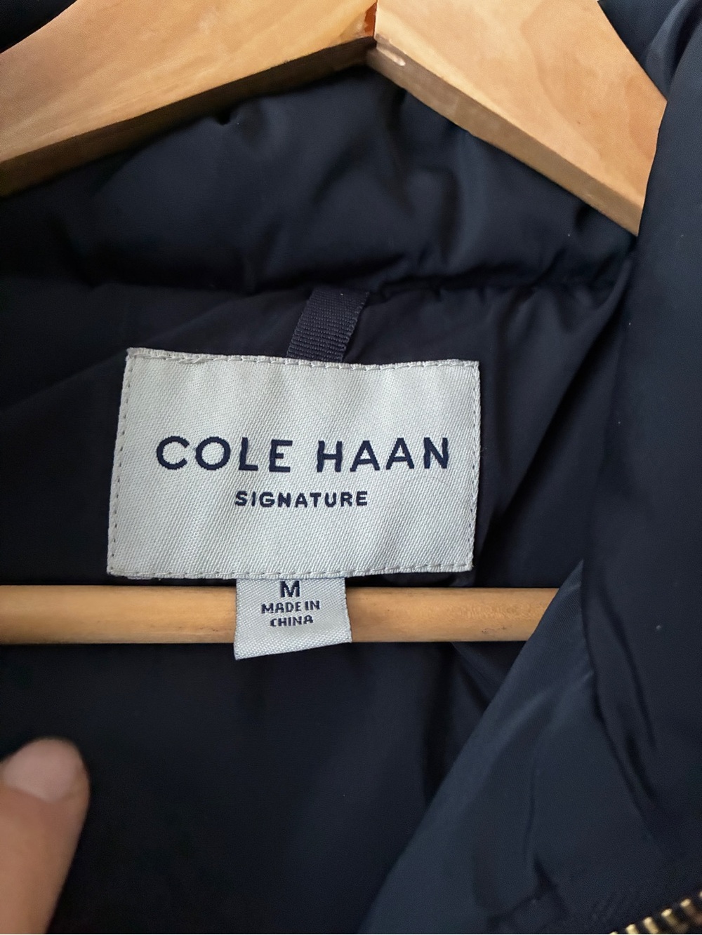 Cole Haan Navy Long Puffer Coat with Hood - Picture 4 of 4